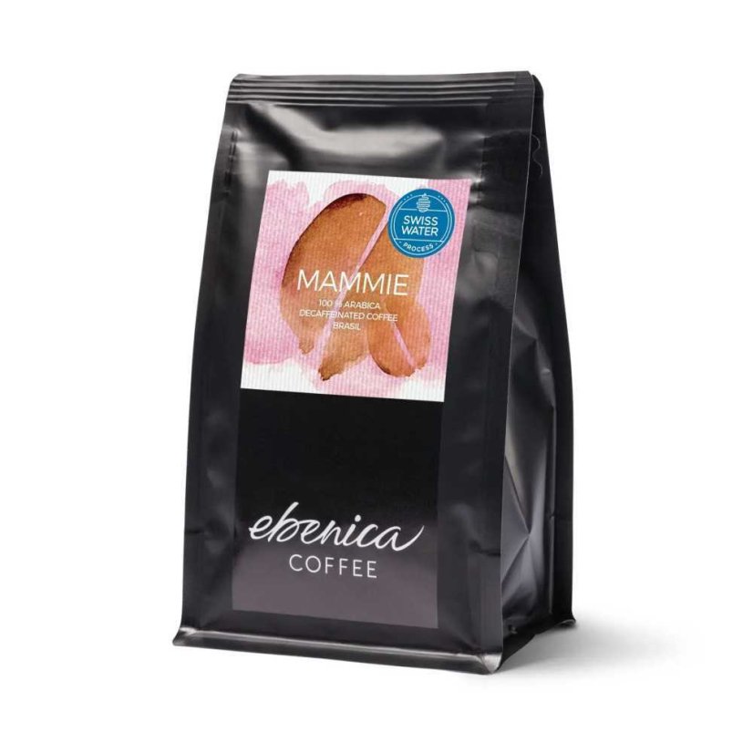 Káva Ebenica Mammie Bezkofeinová 100% Arabica 220g zrnková
