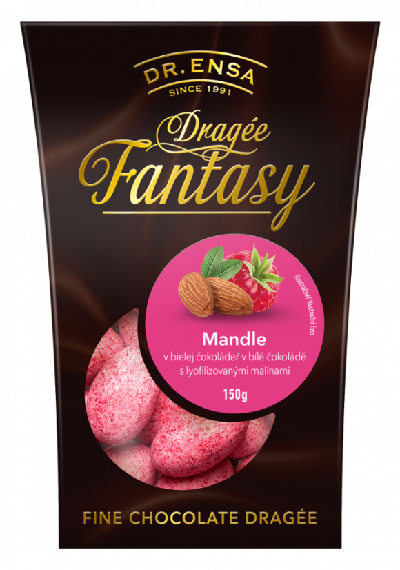 Dr.Ensa Mandle v bielej čokoláde s lyofilizovanými malinami 150g